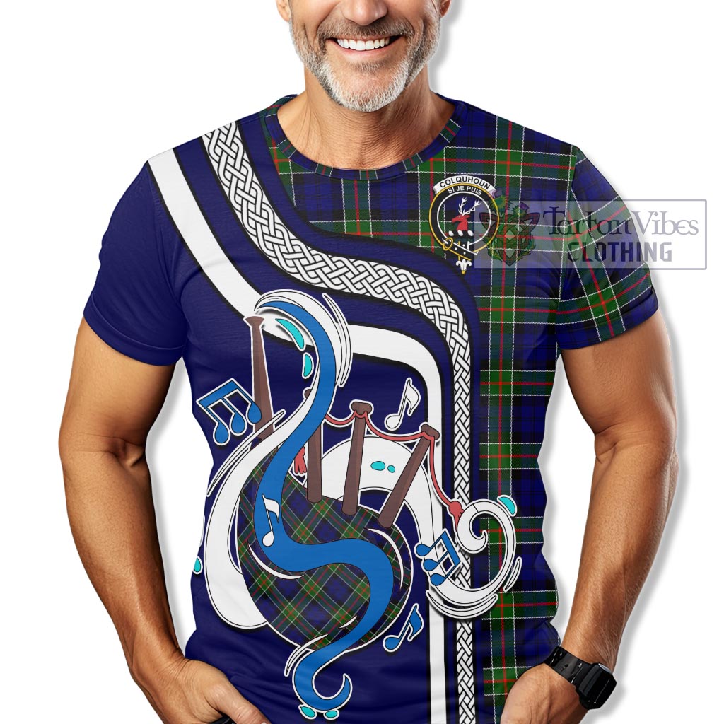 Tartan Vibes Clothing Colquhoun Modern Tartan T-Shirt with Epic Bagpipe Style