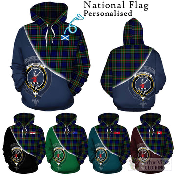 Colquhoun Tartan Hoodie with Personalised National Flag and Family Crest Half Style