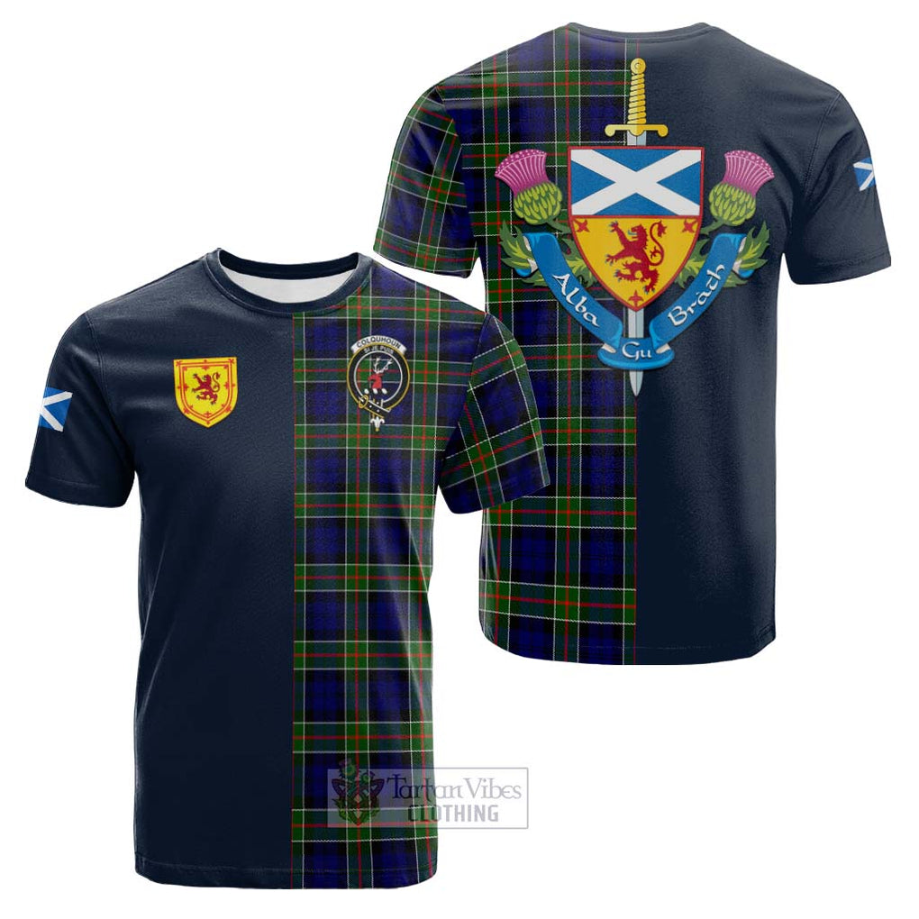 Tartan Vibes Clothing Colquhoun Modern Tartan Cotton T-shirt with Scottish Lion Royal Arm Half Style