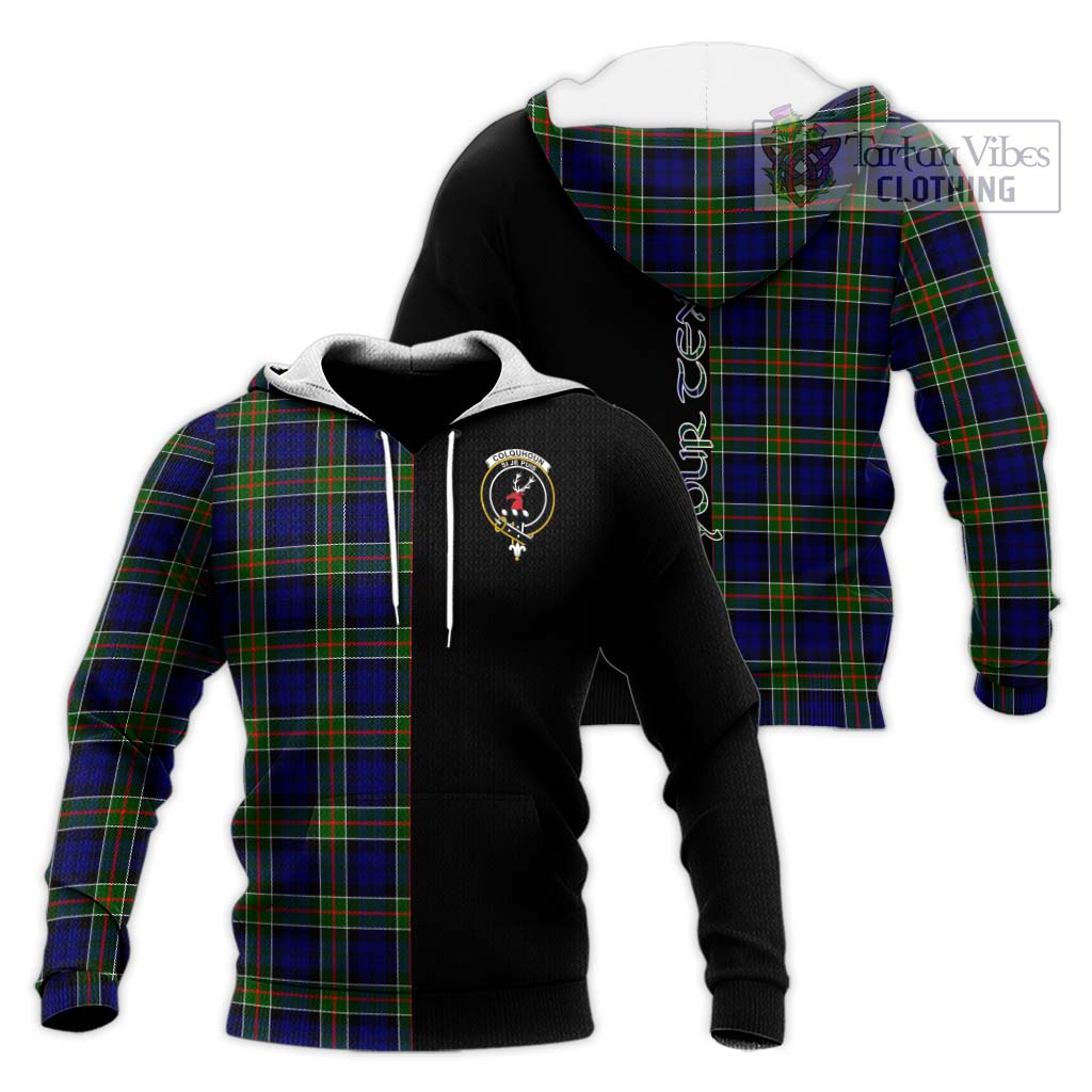 Tartan Vibes Clothing Colquhoun Modern Tartan Knitted Hoodie with Family Crest and Half Of Me Style