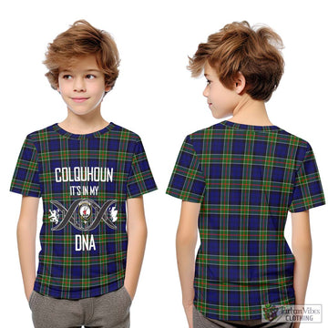 Colquhoun Tartan Kid T-Shirt with Family Crest DNA In Me Style