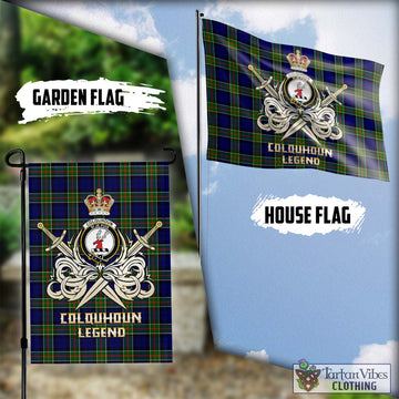 Colquhoun Tartan Flag with Clan Crest and the Golden Sword of Courageous Legacy