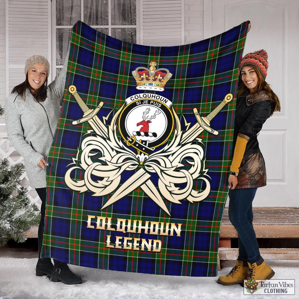 Tartan Vibes Clothing Colquhoun Modern Tartan Blanket with Clan Crest and the Golden Sword of Courageous Legacy