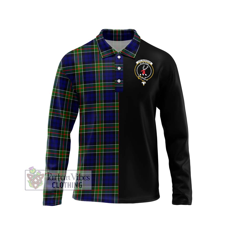 Tartan Vibes Clothing Colquhoun Modern Tartan Long Sleeve Polo Shirt with Family Crest and Half Of Me Style