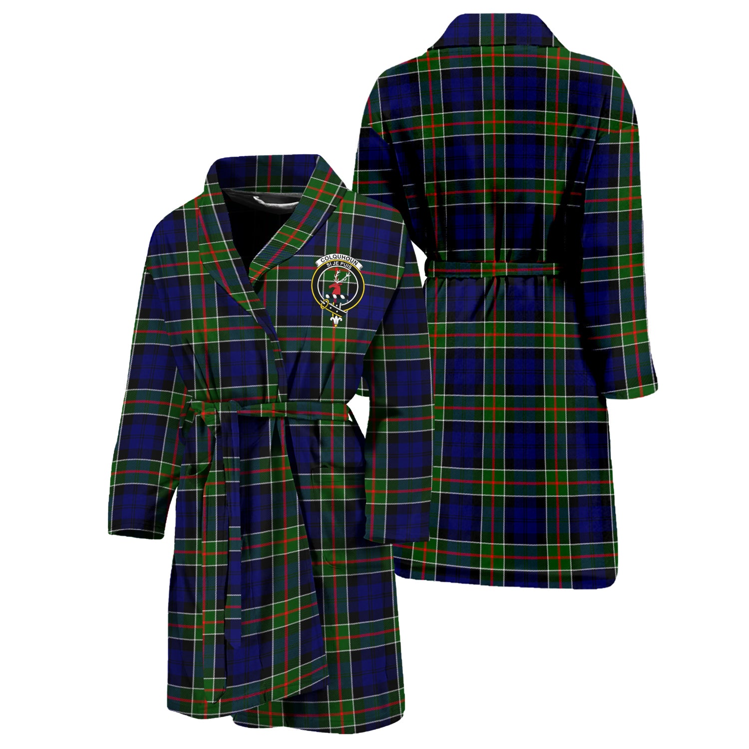 Colquhoun Tartan Bathrobe with Family Crest Unisex S - Tartan Vibes Clothing