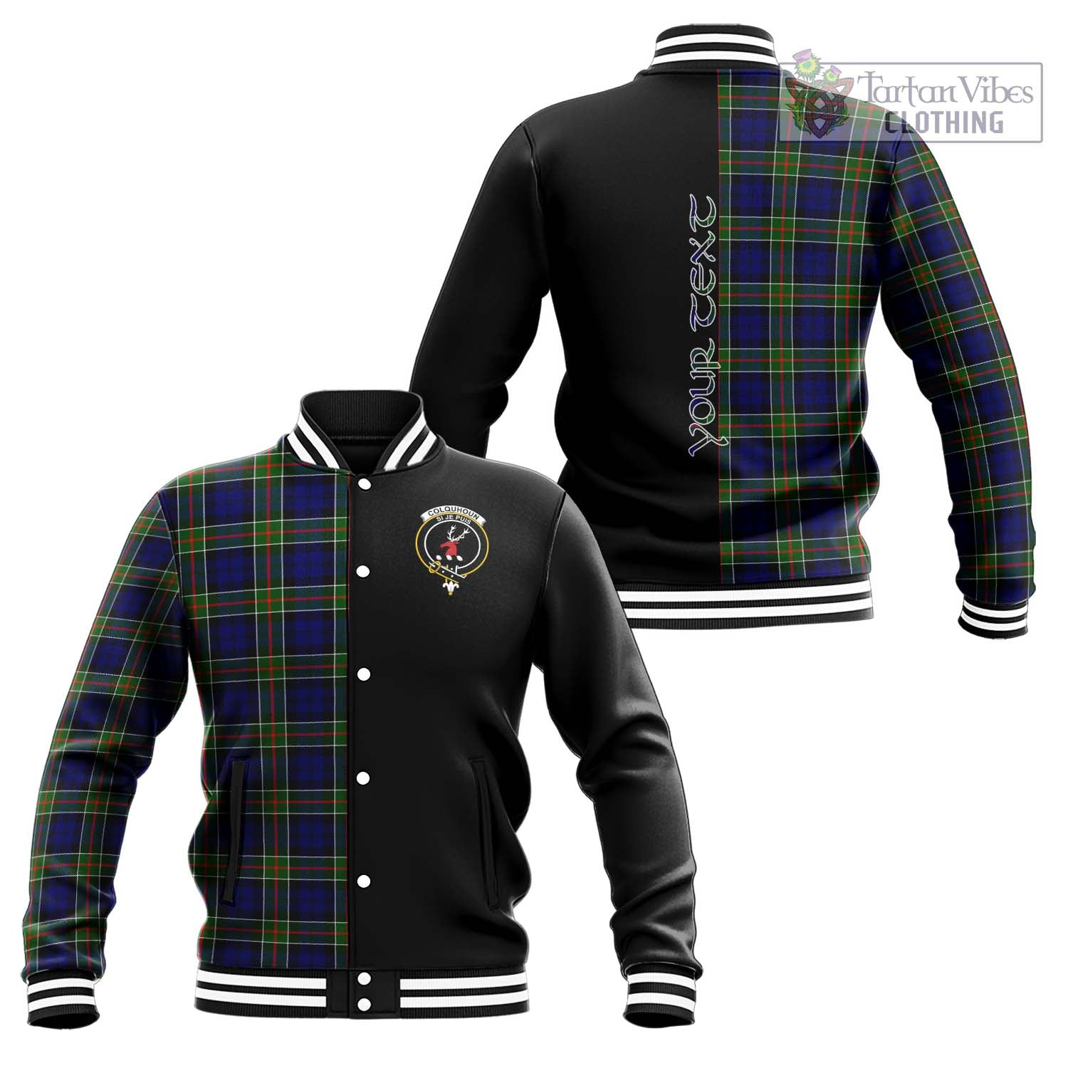 Tartan Vibes Clothing Colquhoun Modern Tartan Baseball Jacket with Family Crest and Half Of Me Style