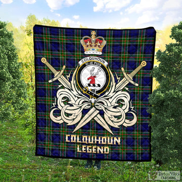 Colquhoun Tartan Quilt with Clan Crest and the Golden Sword of Courageous Legacy