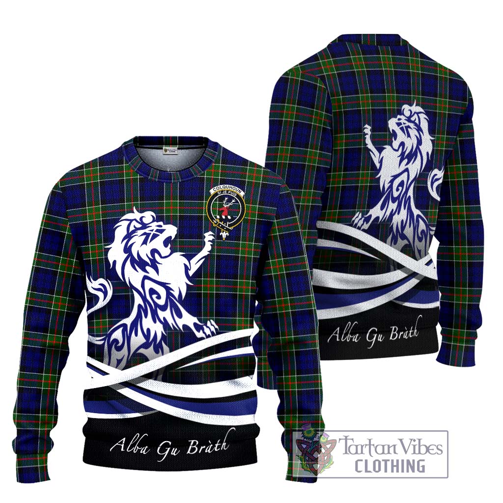 Tartan Vibes Clothing Colquhoun Modern Tartan Knitted Sweater with Alba Gu Brath Regal Lion Emblem