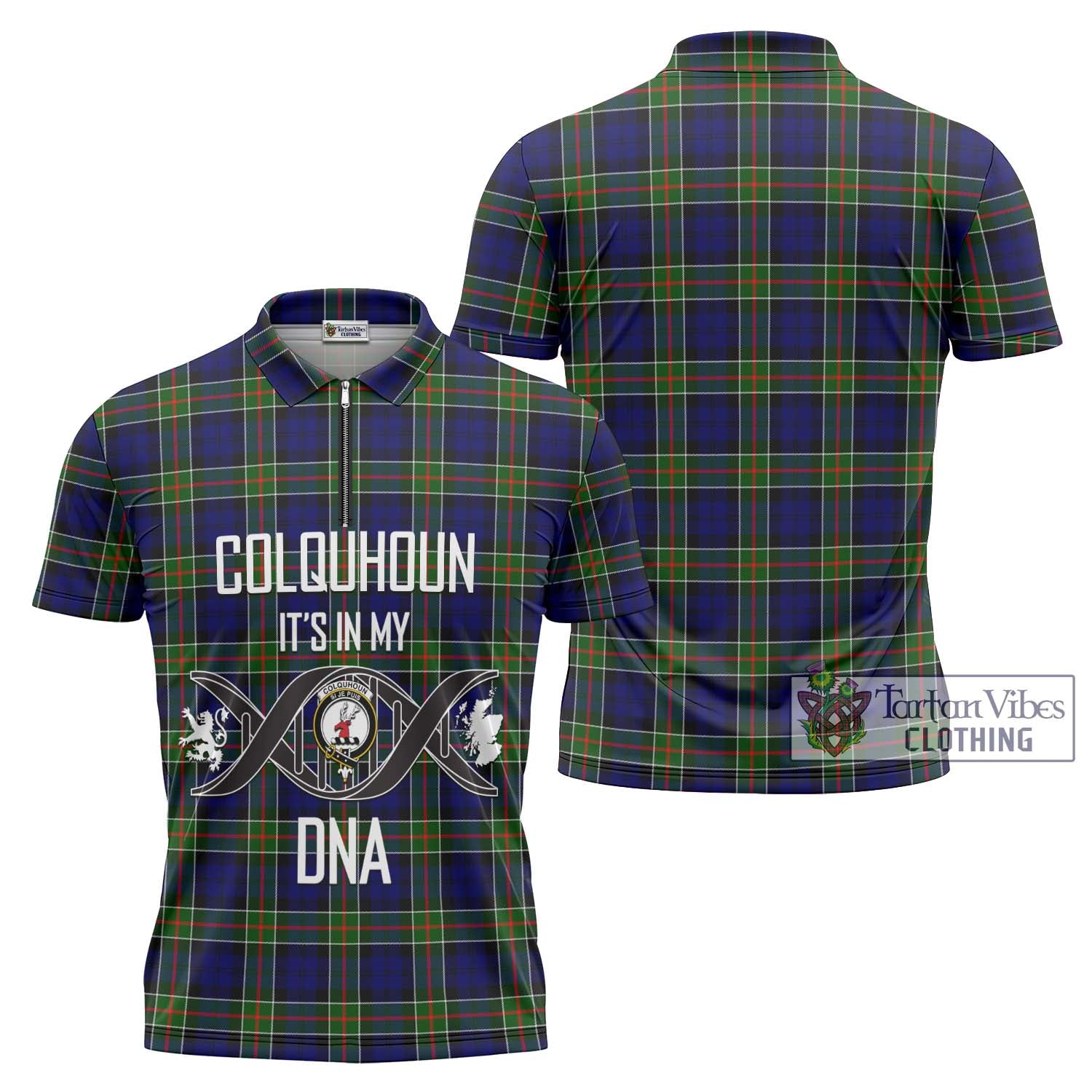 Tartan Vibes Clothing Colquhoun Modern Tartan Zipper Polo Shirt with Family Crest DNA In Me Style