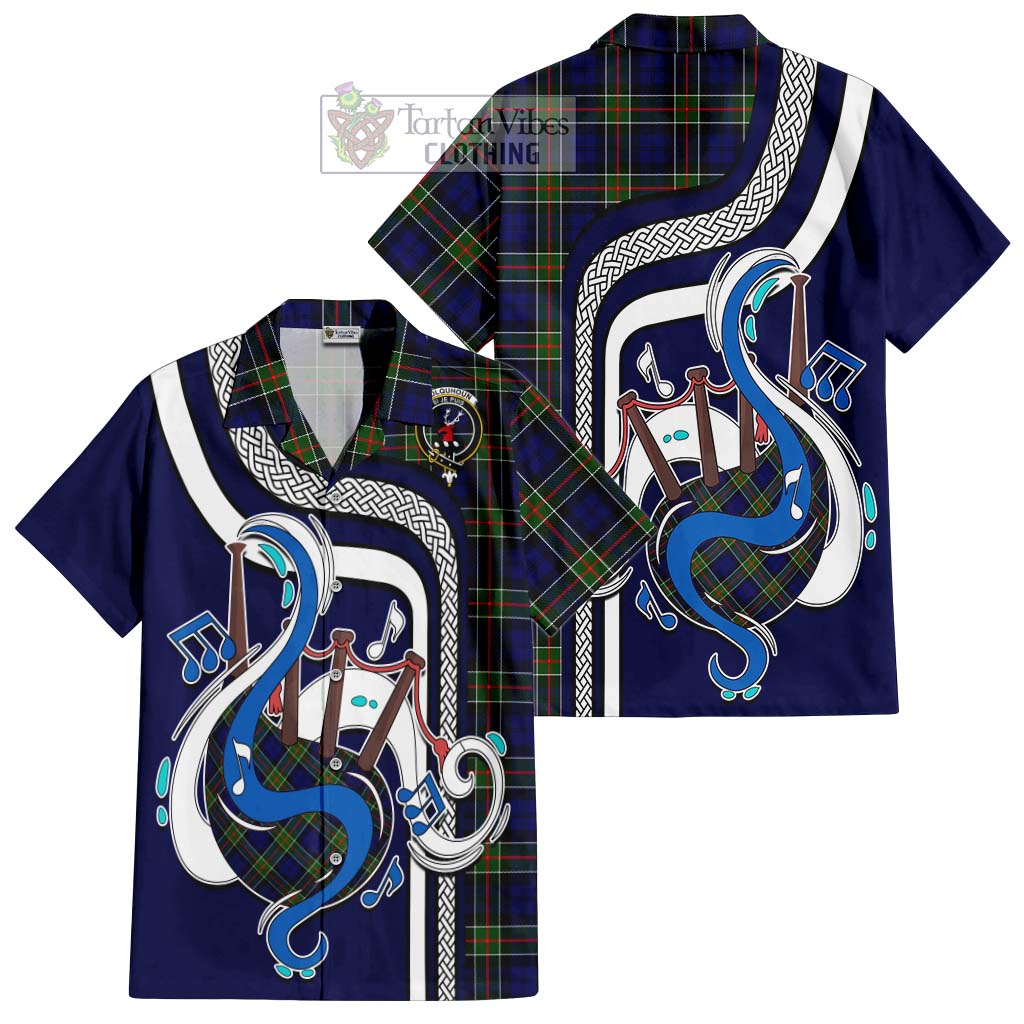 Tartan Vibes Clothing Colquhoun Modern Tartan Short Sleeve Button Shirt with Epic Bagpipe Style