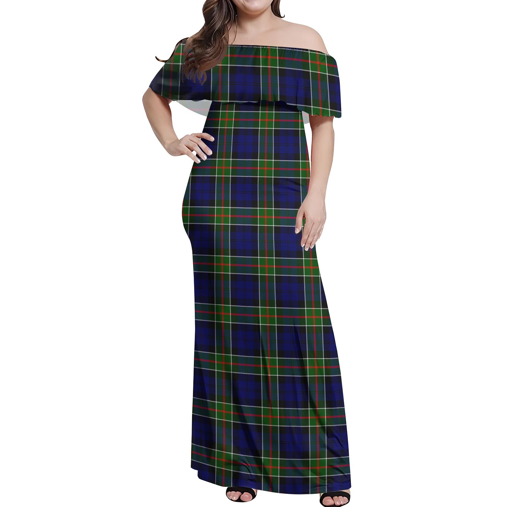 Colquhoun Modern Tartan Off Shoulder Long Dress Women's Dress - Tartanvibesclothing