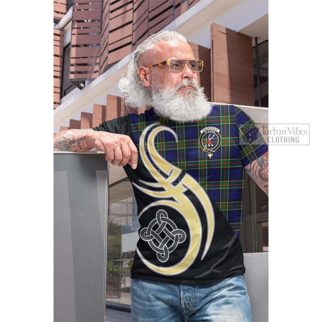 Tartan Vibes Clothing Colquhoun Modern Tartan Cotton T-shirt with Family Crest and Celtic Symbol Style