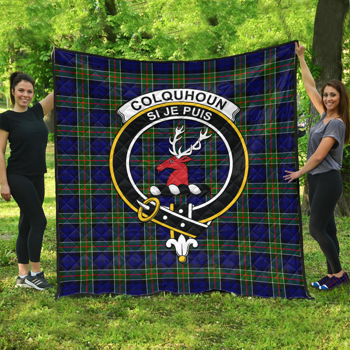 Colquhoun Modern Tartan Quilt With Family Crest