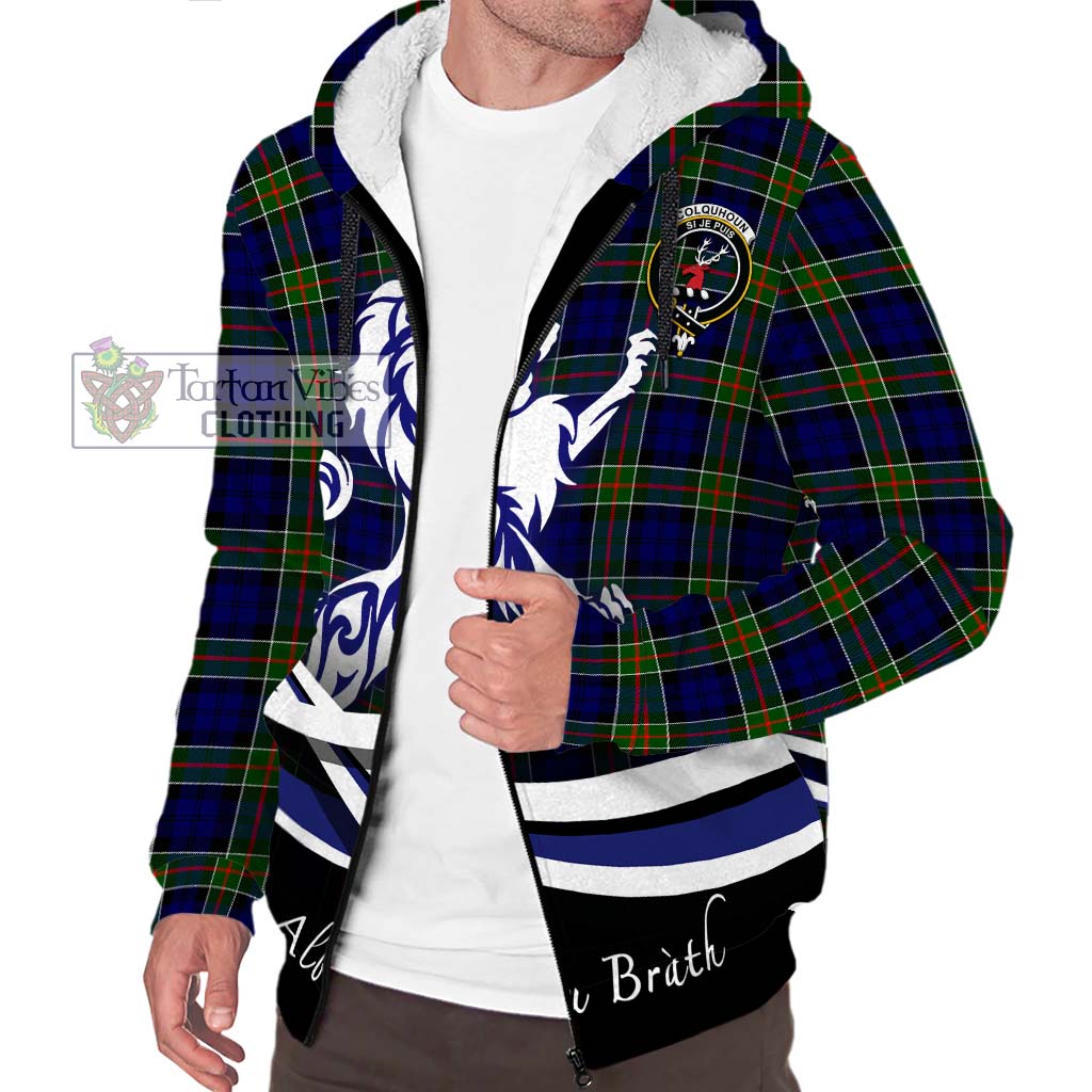 Tartan Vibes Clothing Colquhoun Modern Tartan Sherpa Hoodie with Alba Gu Brath Regal Lion Emblem