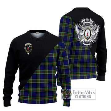 Colquhoun Tartan Knitted Sweater with Family Crest and Military Logo Style