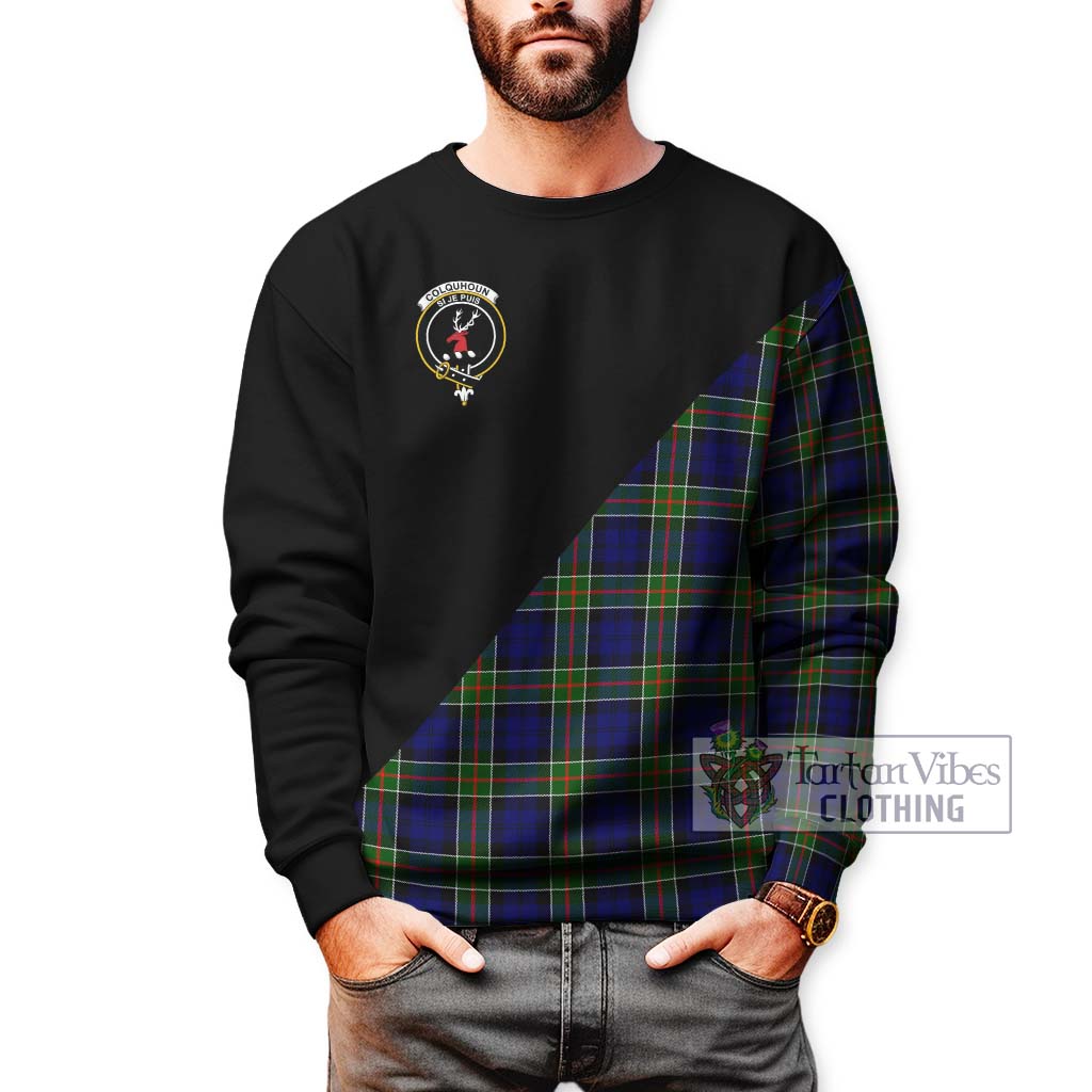 Tartan Vibes Clothing Colquhoun Modern Tartan Sweatshirt with Family Crest and Military Logo Style