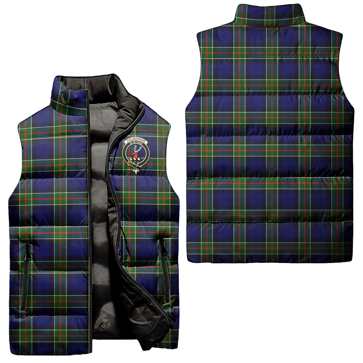 Colquhoun Modern Tartan Sleeveless Puffer Jacket with Family Crest Unisex - Tartanvibesclothing