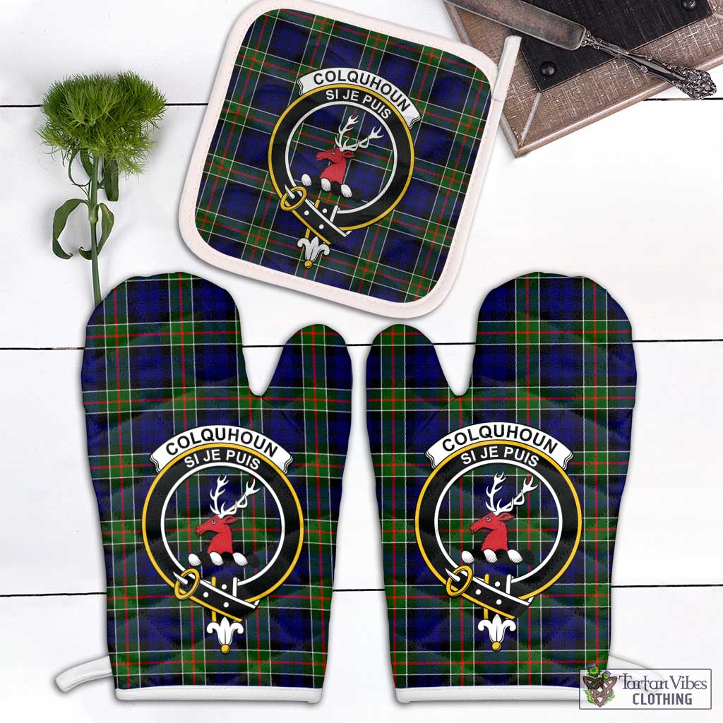 Tartan Vibes Clothing Colquhoun Modern Tartan Combo Oven Mitt & Pot-Holder with Family Crest