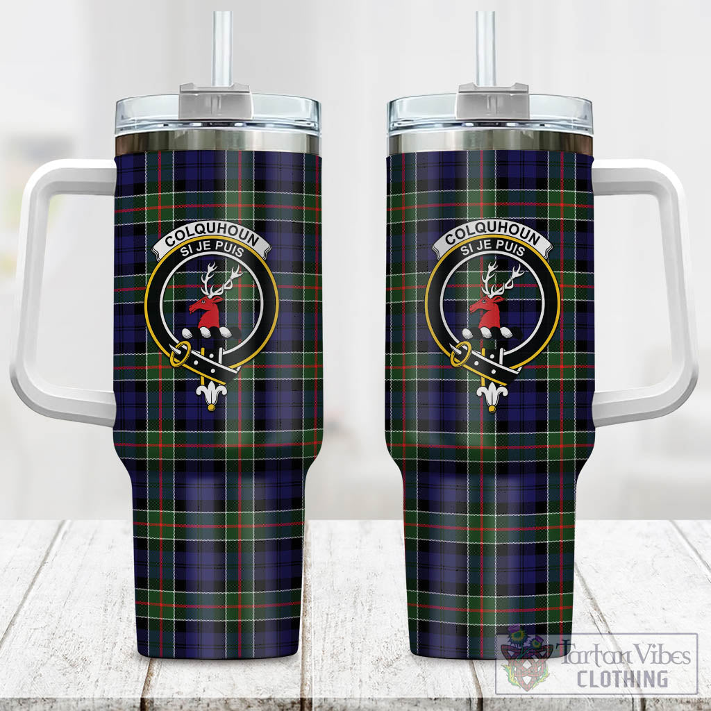 Tartan Vibes Clothing Colquhoun Modern Tartan and Family Crest Tumbler with Handle