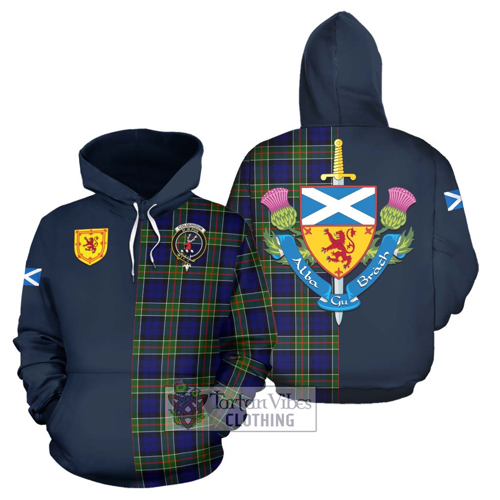 Tartan Vibes Clothing Colquhoun Modern Tartan Hoodie with Scottish Lion Royal Arm Half Style