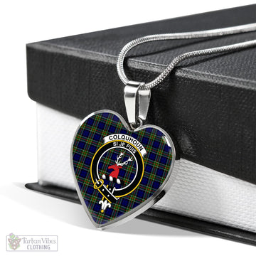 Colquhoun Tartan Heart Necklace with Family Crest