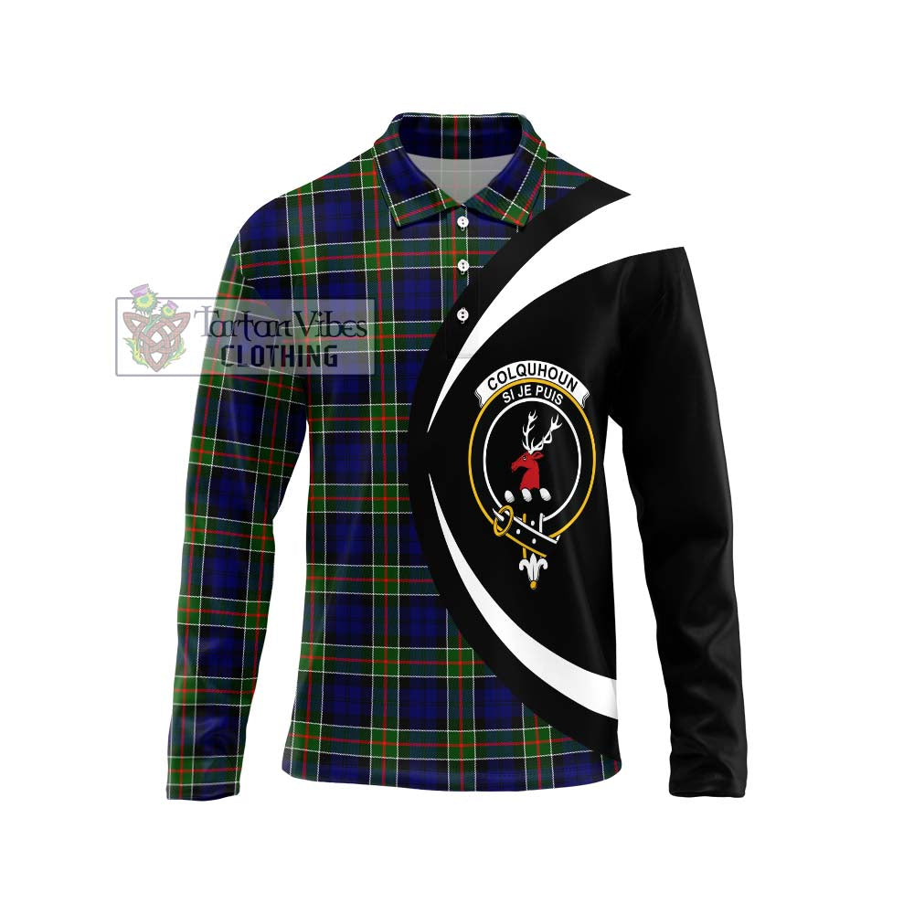 Colquhoun Tartan Long Sleeve Polo Shirt with Family Crest Circle Style Unisex - Tartan Vibes Clothing