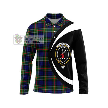 Colquhoun Tartan Long Sleeve Polo Shirt with Family Crest Circle Style