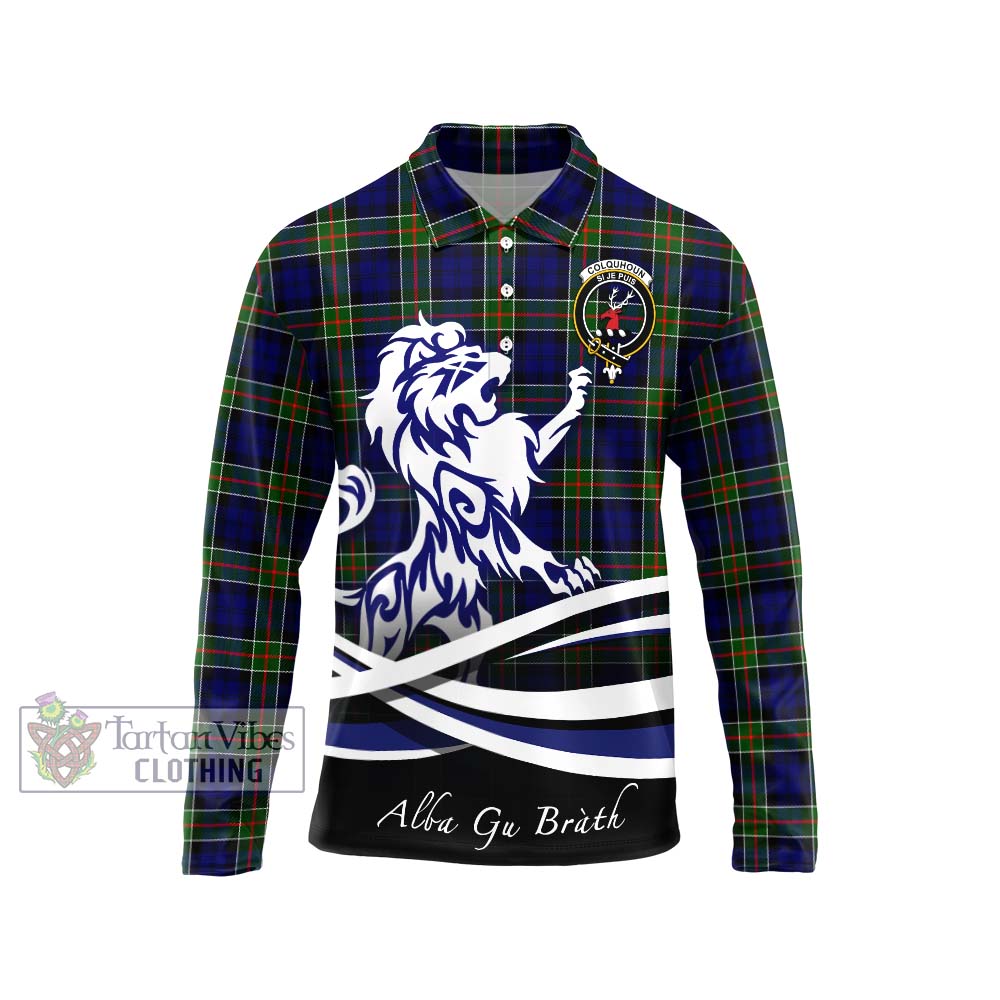 Tartan Vibes Clothing Colquhoun Modern Tartan Long Sleeve Polo Shirt with Alba Gu Brath Regal Lion Emblem