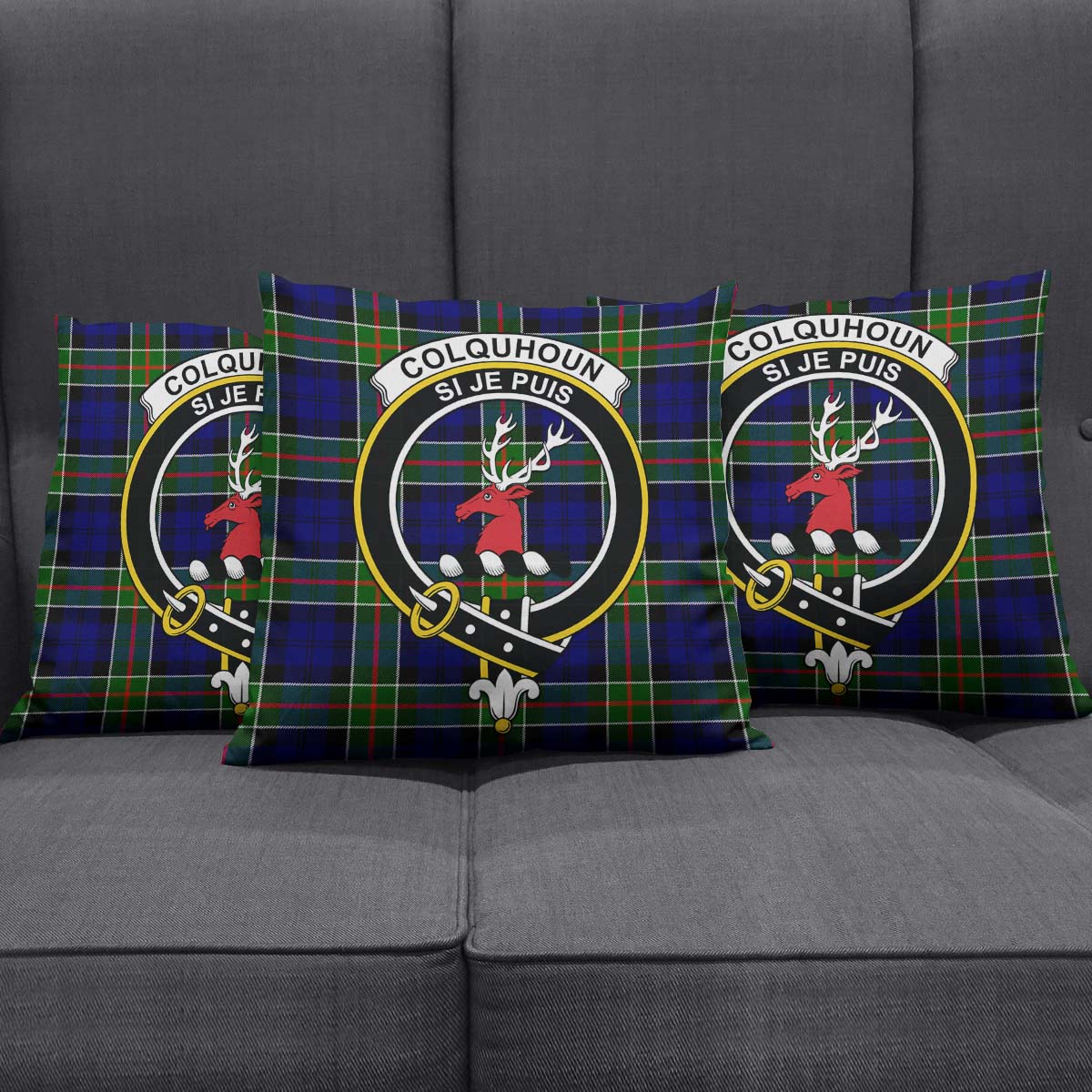 Colquhoun Modern Tartan Pillow Cover with Family Crest Square Pillow Cover - Tartanvibesclothing