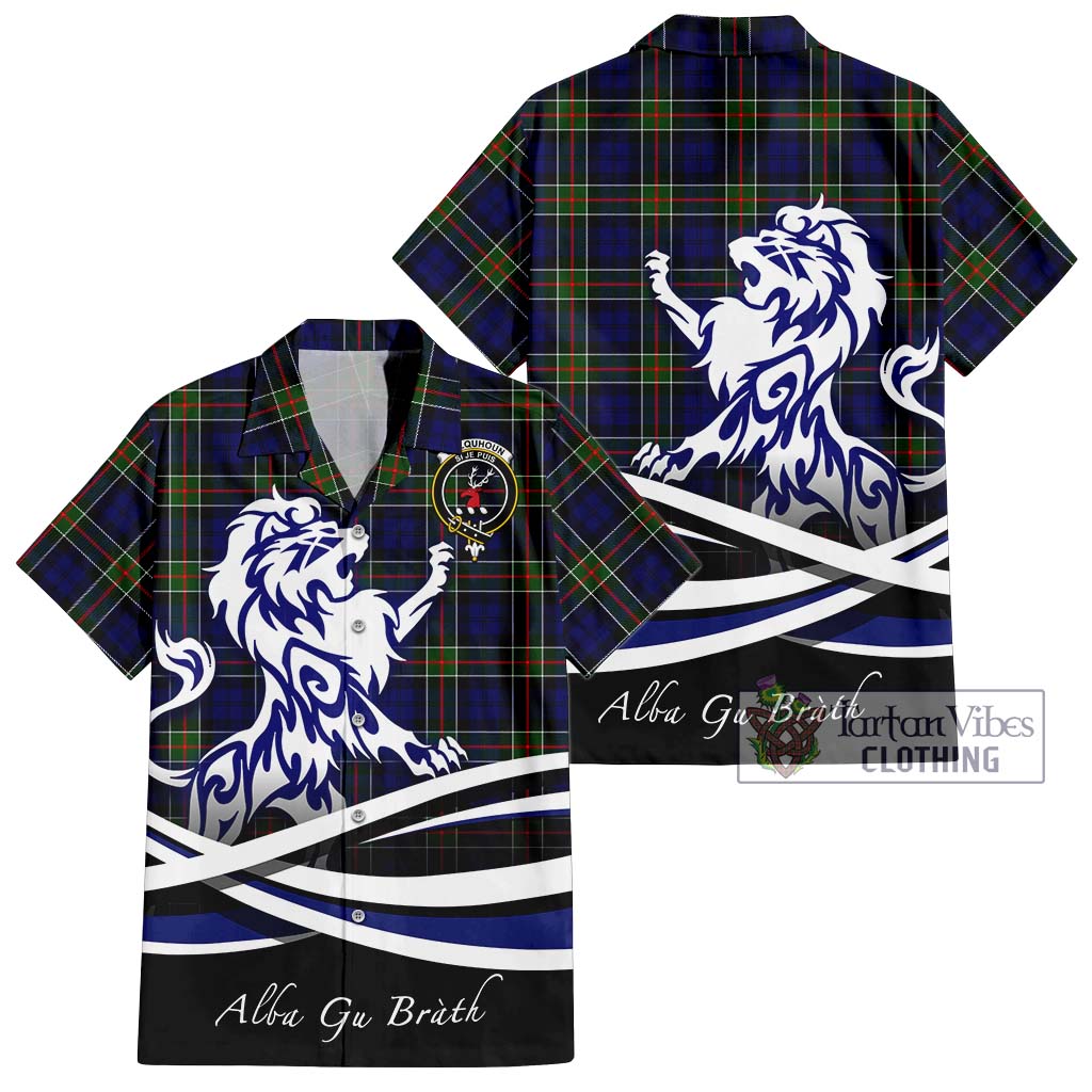 Tartan Vibes Clothing Colquhoun Modern Tartan Short Sleeve Button Shirt with Alba Gu Brath Regal Lion Emblem