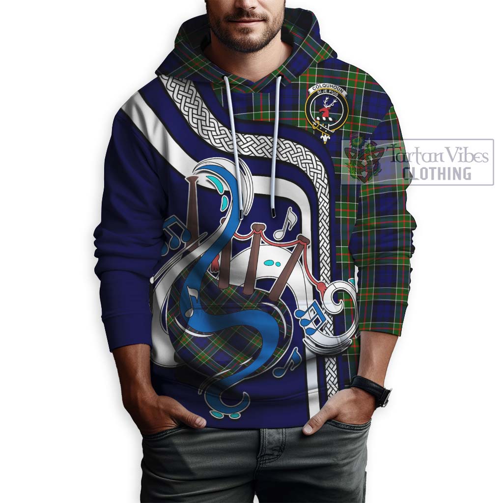 Tartan Vibes Clothing Colquhoun Modern Tartan Hoodie with Epic Bagpipe Style