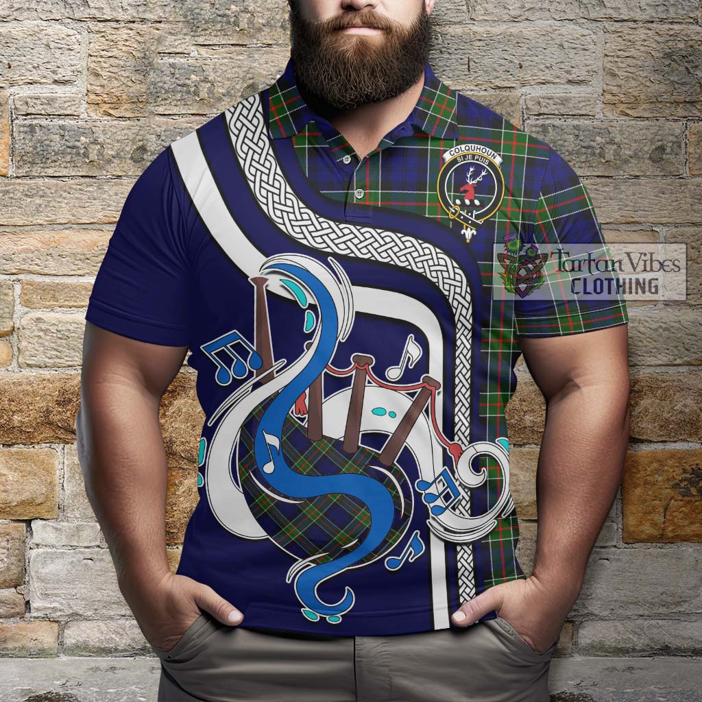 Tartan Vibes Clothing Colquhoun Modern Tartan Polo Shirt with Epic Bagpipe Style