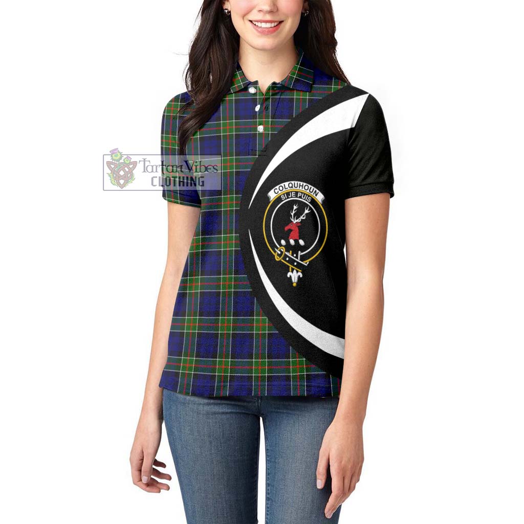 Colquhoun Tartan Women's Polo Shirt with Family Crest Circle Style - Tartan Vibes Clothing