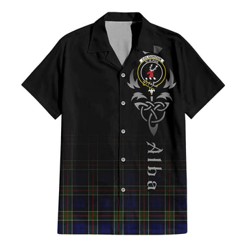 Colquhoun Tartan Short Sleeve Button Up Shirt Featuring Alba Gu Brath Family Crest Celtic Inspired