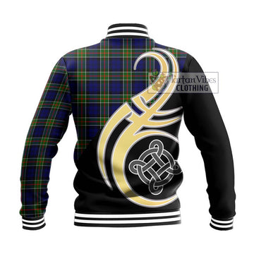 Colquhoun Modern Tartan Baseball Jacket with Family Crest and Celtic Symbol Style