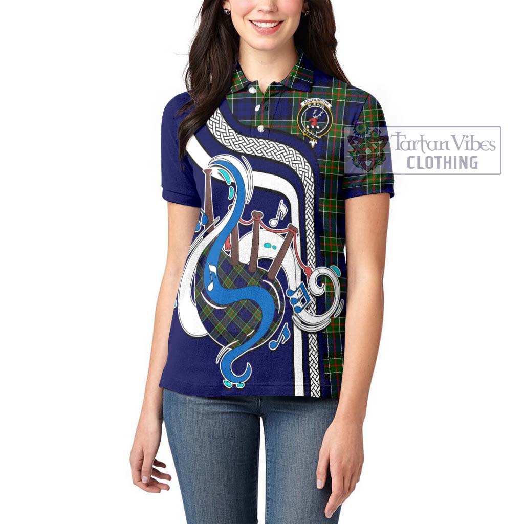 Tartan Vibes Clothing Colquhoun Modern Tartan Women's Polo Shirt with Epic Bagpipe Style