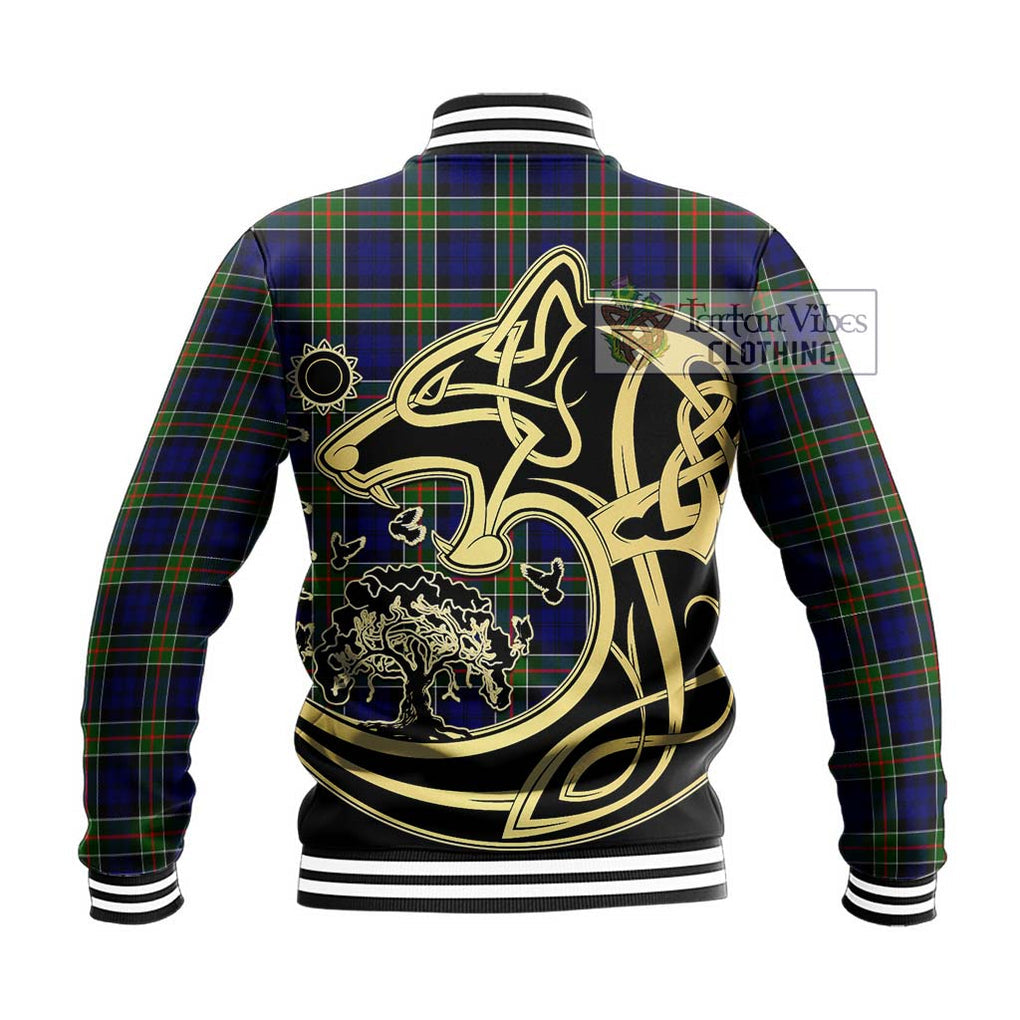 Colquhoun Tartan Baseball Jacket with Family Crest Celtic Wolf Style - Tartan Vibes Clothing