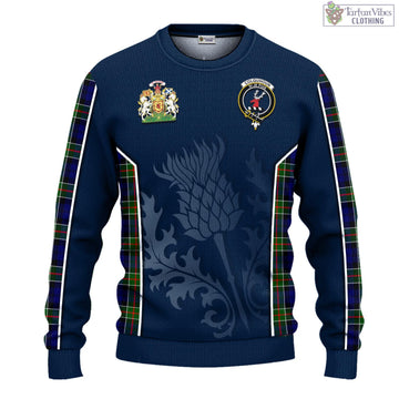 Colquhoun Tartan Knitted Sweatshirt with Family Crest and Scottish Thistle Vibes Sport Style