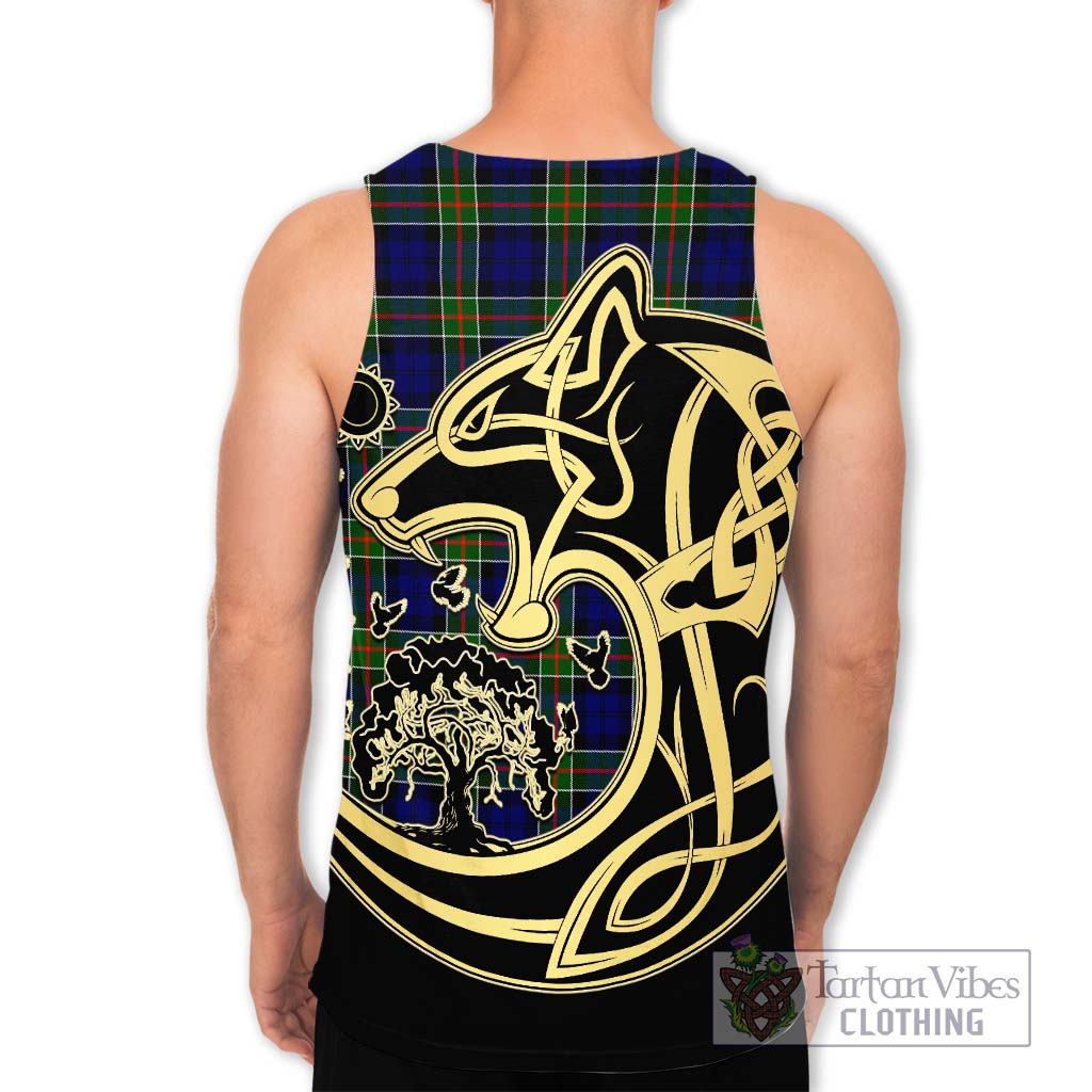 Tartan Vibes Clothing Colquhoun Modern Tartan Men's Tank Top with Family Crest Celtic Wolf Style