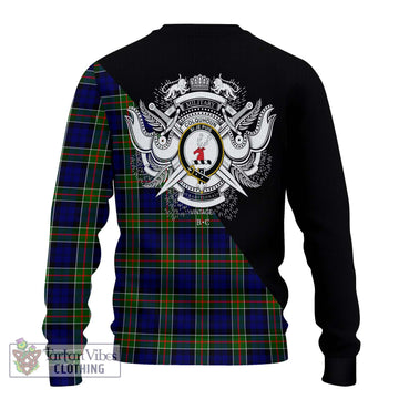 Colquhoun Tartan Knitted Sweater with Family Crest and Military Logo Style