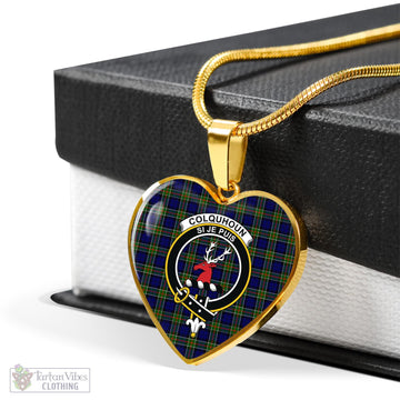 Colquhoun Tartan Heart Necklace with Family Crest