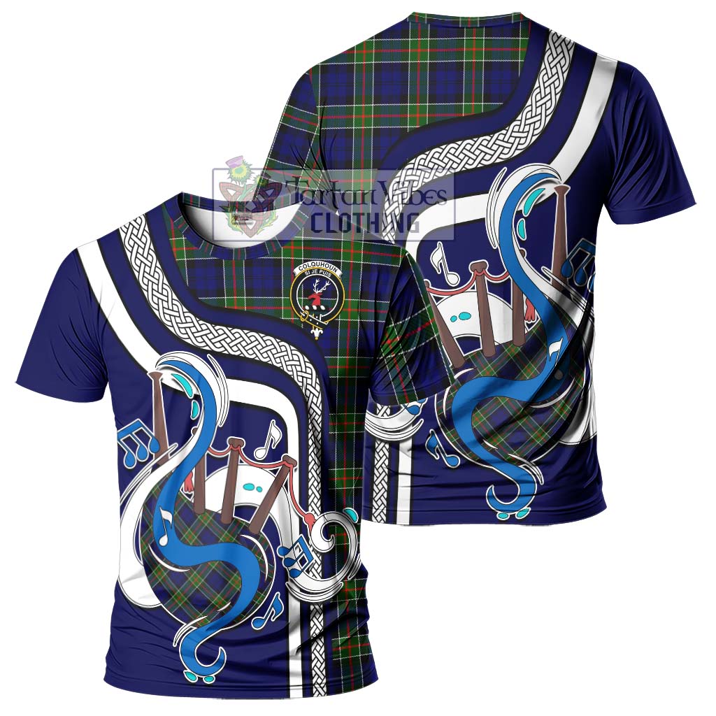 Tartan Vibes Clothing Colquhoun Modern Tartan T-Shirt with Epic Bagpipe Style