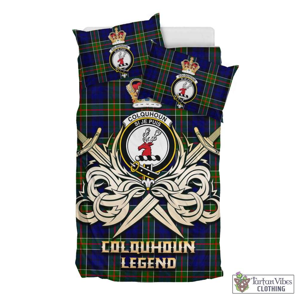 Tartan Vibes Clothing Colquhoun Modern Tartan Bedding Set with Clan Crest and the Golden Sword of Courageous Legacy