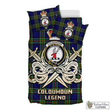 Colquhoun Modern Tartan Bedding Set with Clan Crest and the Golden Sword of Courageous Legacy