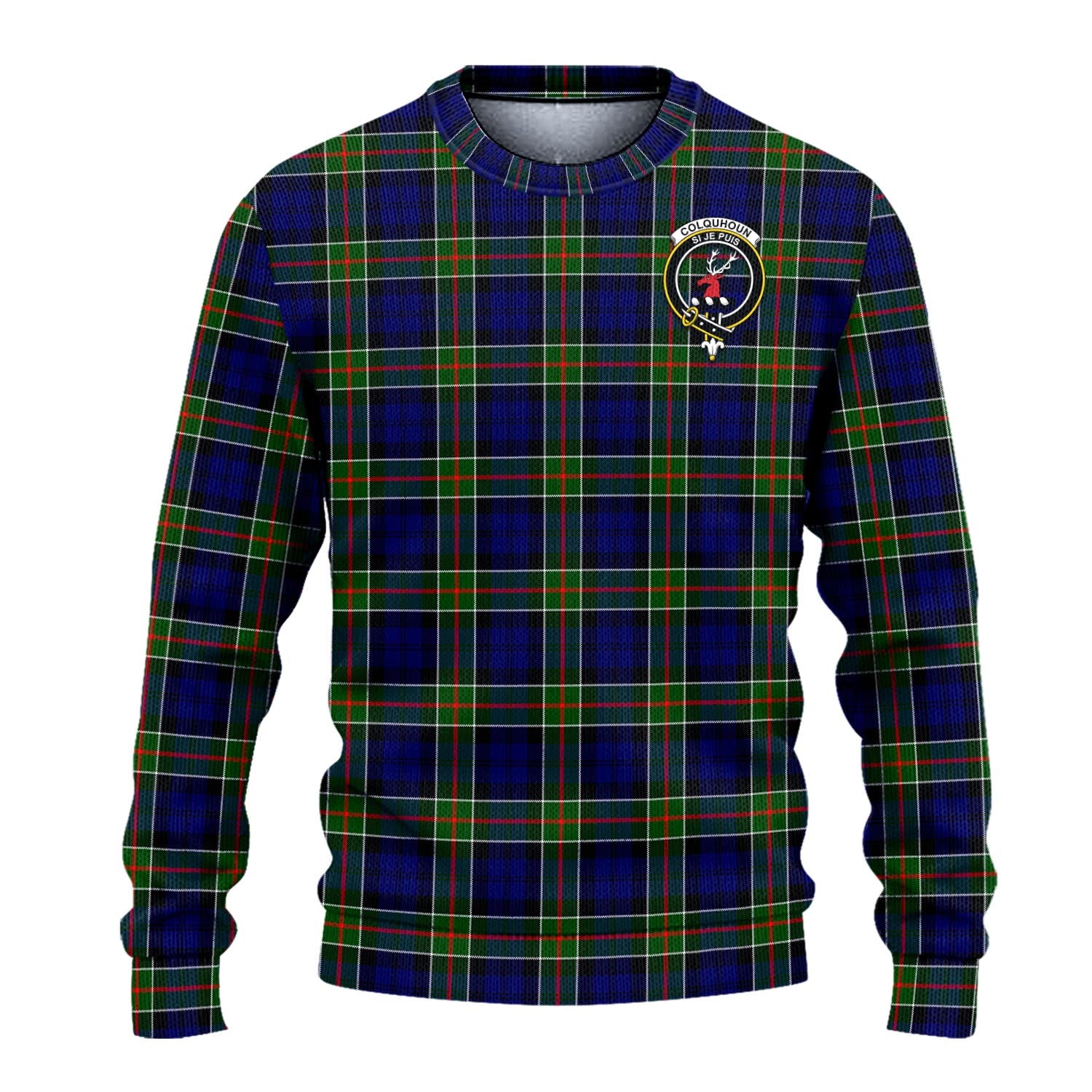 Colquhoun Modern Tartan Knitted Sweater with Family Crest - Tartanvibesclothing