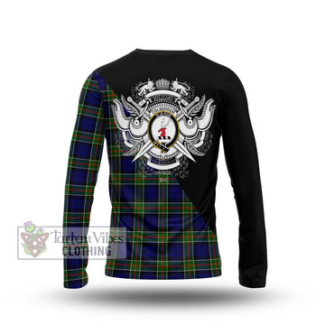 Colquhoun Tartan Long Sleeve T-Shirt with Family Crest and Military Logo Style