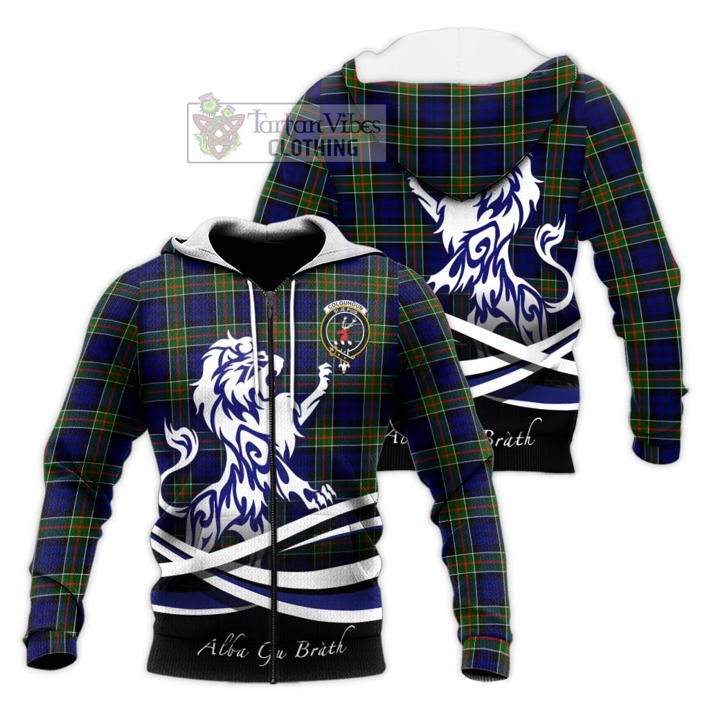 Tartan Vibes Clothing Colquhoun Modern Tartan Knitted Hoodie with Alba Gu Brath Regal Lion Emblem