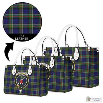 Colquhoun Tartan Luxury Leather Handbags with Family Crest