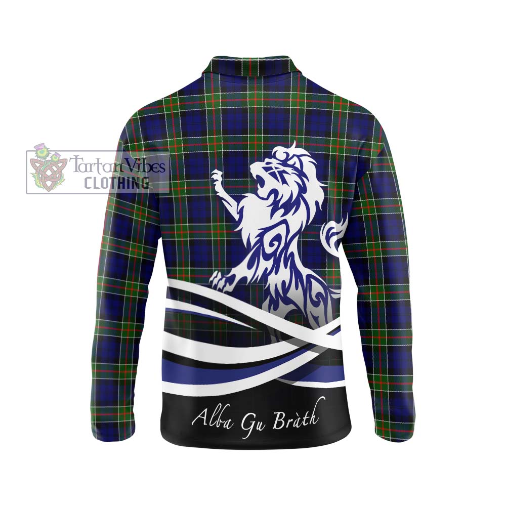 Tartan Vibes Clothing Colquhoun Modern Tartan Long Sleeve Polo Shirt with Alba Gu Brath Regal Lion Emblem