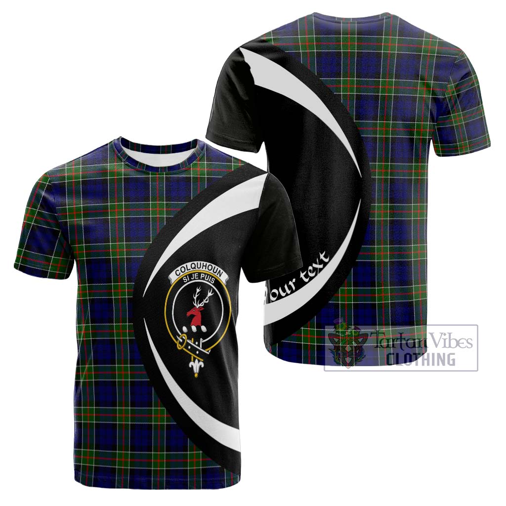 Tartan Vibes Clothing Colquhoun Modern Tartan Cotton T-shirt with Family Crest Circle Style